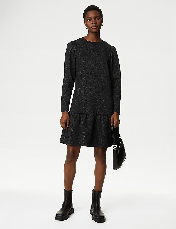 mark & spencer black dress lantern sleeves1