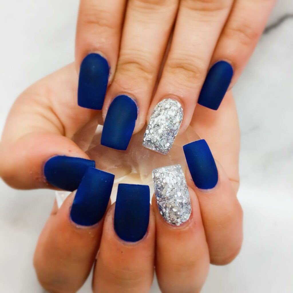 blue silver nail art