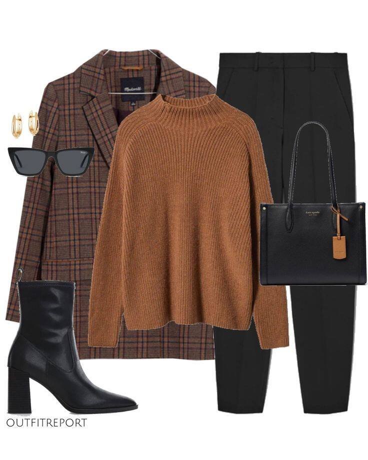 pantone 17-1230 colour of 2025 mocha mousse pullover with matching black pants