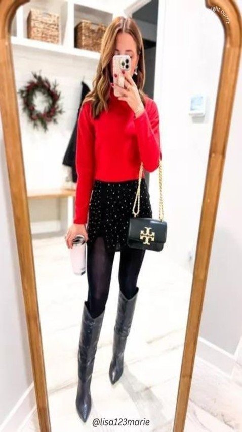 red sweater n black skirt valentine day outfits